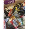 Image 8 : TRAY OF ASSORTED SHOP HARDWARE AND ROTARY TOOL, GLU GUNS ETC AND TRAY OF HALOGEN REPLACEMENT BULBS, 