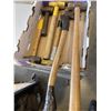 Image 3 : TRAY OF SLEDGE HAMMERS, AXE, AND MORE