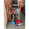Image 1 : 3 BUNDLES OF BROOMS, SHOVELS AND GARDEN TOOLS AND BISSEL VACUUM