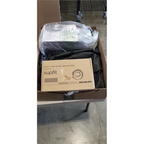 NEW EXCERCISE BALL, 6 IN 1 AB WHEEL ROLLER SET AND LARGE CARRY BAG