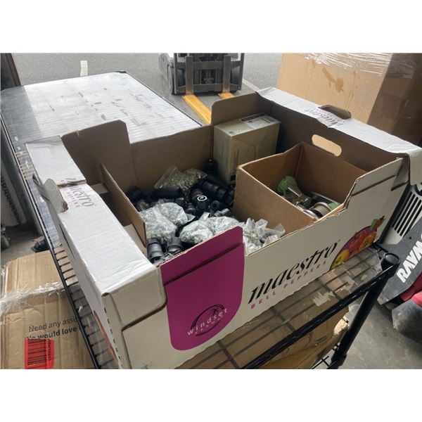 TRAY OIF ASSORTED STAINLESS BOLTS AND SCREWS, DOOR HARDWARE, ELECTRICAL CONNECTORS ETC