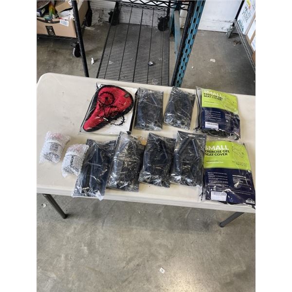 LOT OF NEW BIKE HANDLEBARS GRIPS, GEL SEAT COVERS ETC