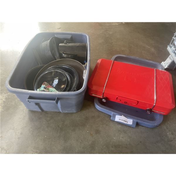 OUTBOUND CAMP STOVE AND ASSORTED CAMP COOKWARE