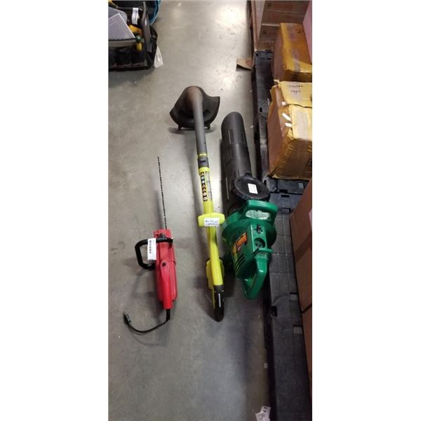 TORO CHAIN SAW, WEEDEATER BLOWER, AND RYOBI WEEDWACKER