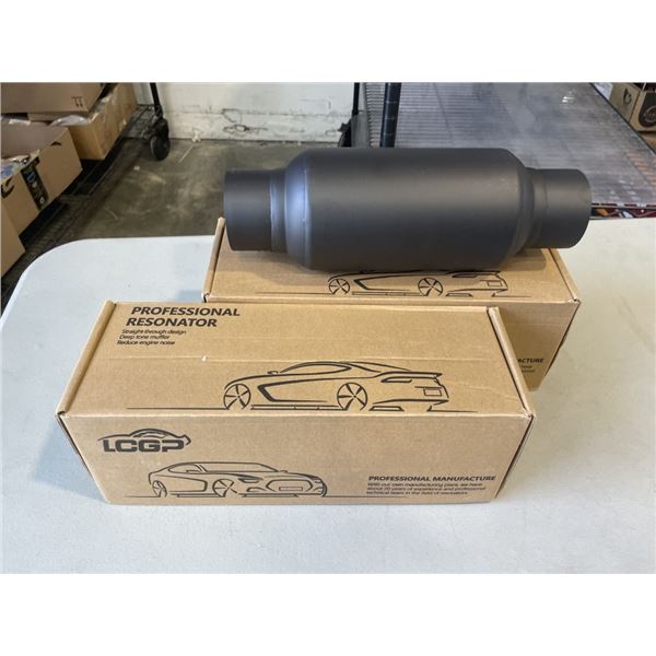 2 NEW PROFESSIONAL 2.5 IN / OUT STAINLESS STEEL RESONATOR MUFFLER