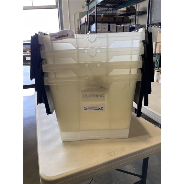 4 STORAGE TOTES W/ BUILT IN LIDS