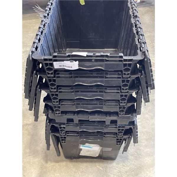 7 BLACK STORAGE TOTES W/ BUILT IN LIDS - SOME MISSING