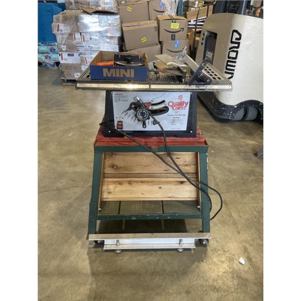 QUALITY CRAFT 10 INCH TABLE SAW WITH ACCESSORIES AND ROLLING STAND