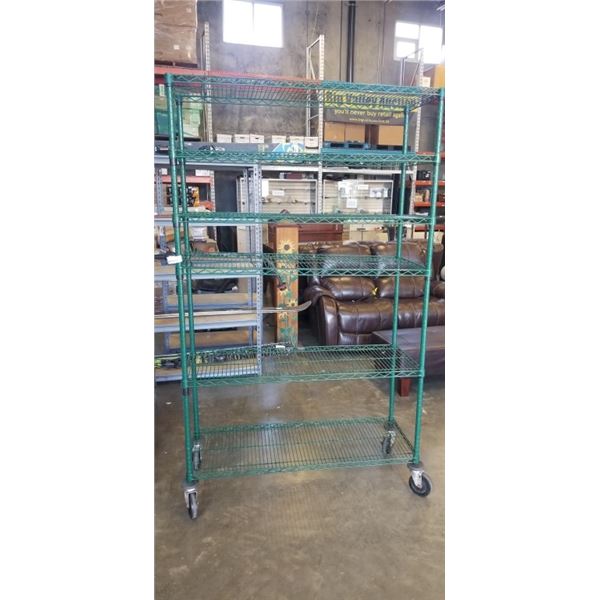 GREEN WIRE ROLLING 6 TIER RACK
