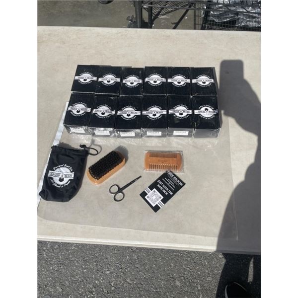 12 NEW GROW A BEARD KITS, EACH KIT INCLUDES WOODEN DOUBLE SIDE COMB, WOODEN BRUSH, TRIMMING SCISSORS