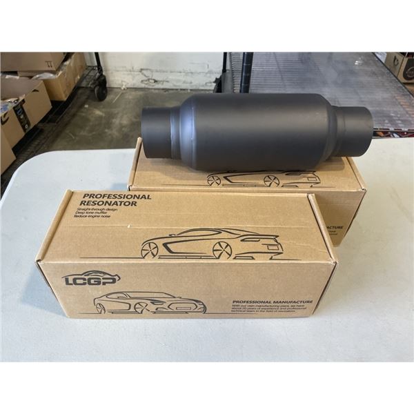 2 NEW PROFESSIONAL 2.5 IN / OUT STAINLESS STEEL RESONATOR MUFFLER