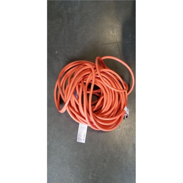 AS NEW 100FT INDOOR OUTDOOR HEAVY DUTY LIGHTED 3 WIRE GROUNDED EXTENSION CORD,ORANGE, 10AWG