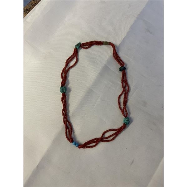 VINTAGE CORAL AND TURQUOISE BEADS NECKLACE