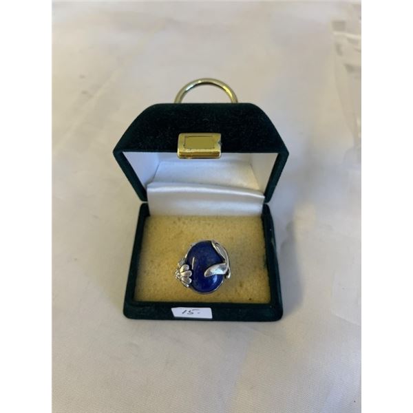 STERLING SILVER W/ LAPIS LAZULI STONE RING, MARKED STERLING SIZE 7.5