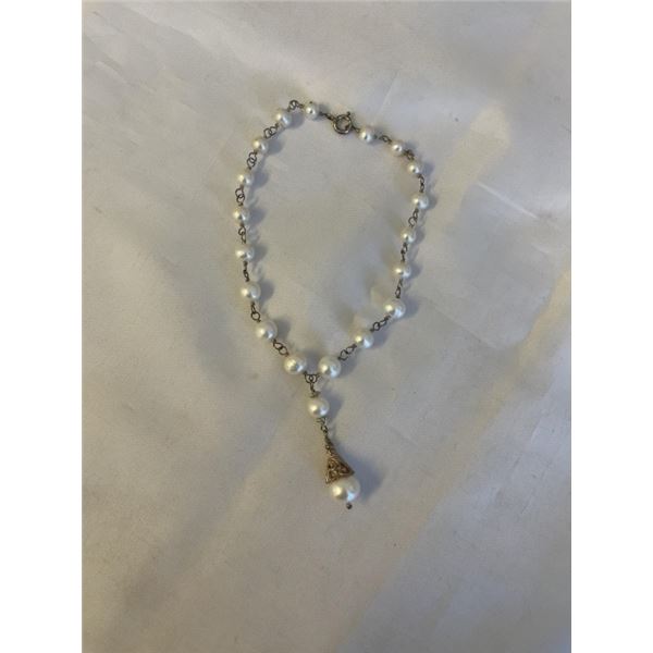 STERLING SILVER W/ GENUINE PEARLS BRACELET