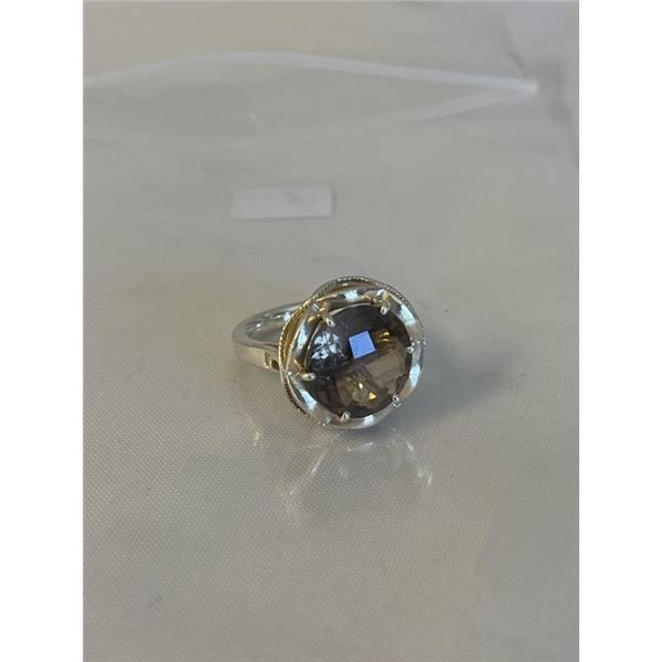 STERLING SILVER W/ SMOKEY TOPAZ RING, SIZE 6.5