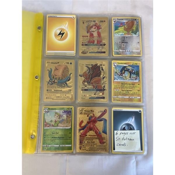 6 PAGES OVER 50 POKEMON CARDS