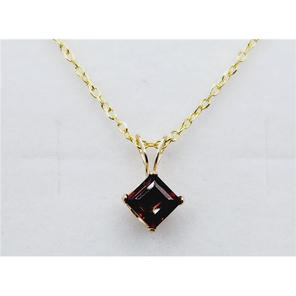 14KT YELLOW GOLD NATURAL GARNET PENDANT WITH GOLD PLATED STERLING SILVER CHAIN, RETAIL $400.00. GARN