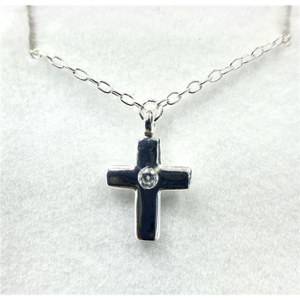 STERLING SILVER CZ CROSS SHAPED NECKLACE, RETAIL $300.00.