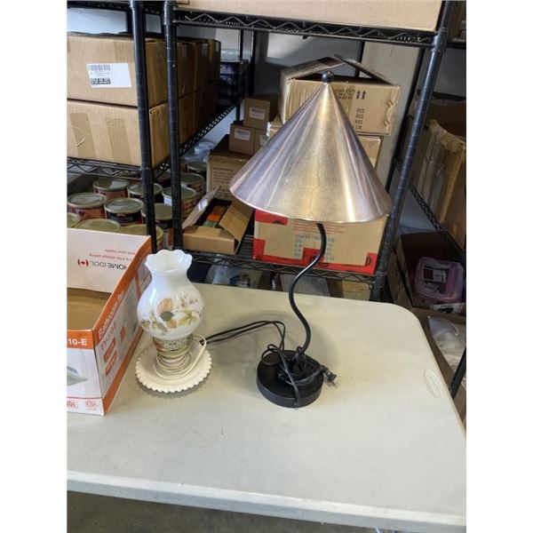 VINTAGE MILK GLASS LAMP AND TABLE LAMP WITH COPPER SHADE