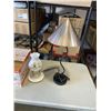Image 1 : VINTAGE MILK GLASS LAMP AND TABLE LAMP WITH COPPER SHADE