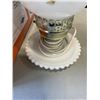 Image 6 : VINTAGE MILK GLASS LAMP AND TABLE LAMP WITH COPPER SHADE