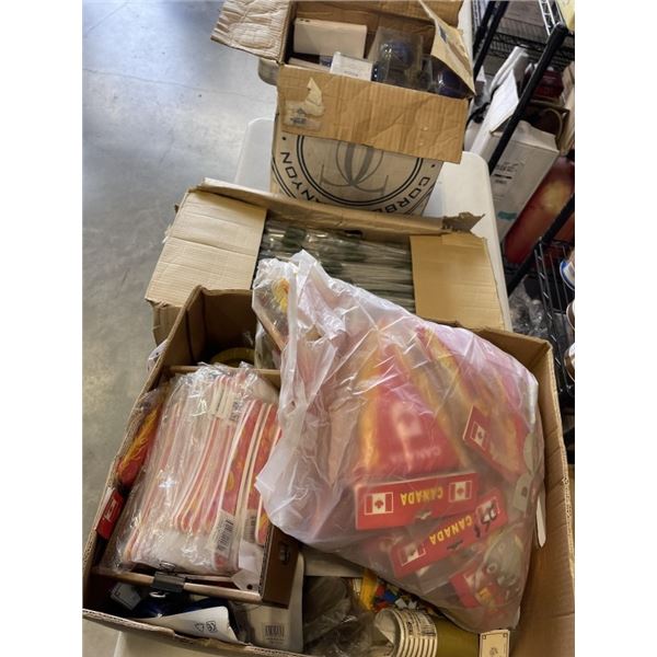 3 BOXES OF NEW ITEMS - PARTY FAVOURS, NAIL FILES, MASSAGERS, UNDERWEAR ROSE GIFTS, ETC