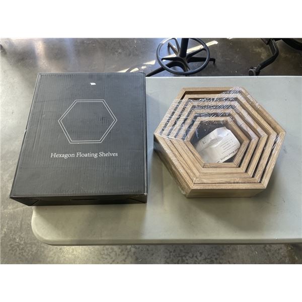 2 NEW SETS OF 5 DECORATIVE HEXAGONAL FLOATING WALL SHELVES