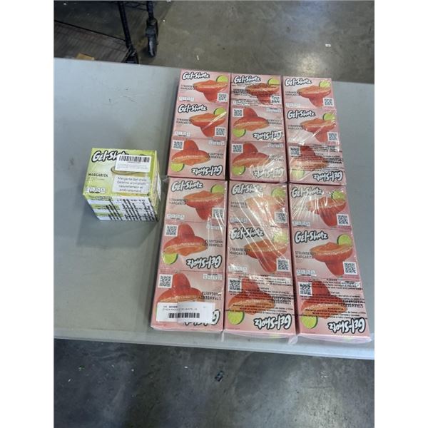 21 NEW PACKS OF GEL-SHOTS - 18 STRAWBERRY MARGARITA FLAVOUR AND 3 LIME MARGARITA