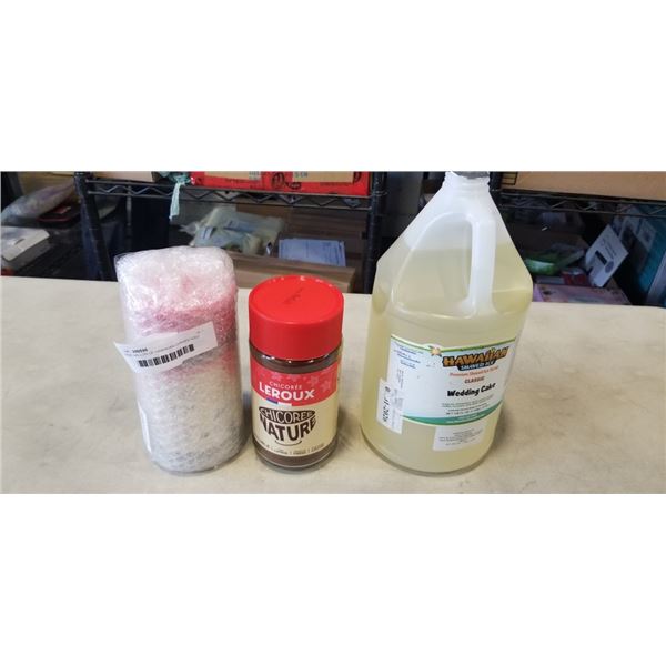 NEW GALLON OF HAWAIIAN CHAVED ICED WEDDING CAKE FLAVOUR AND 2 NEW CHICOREE LEROUX INSTANT COFFEE