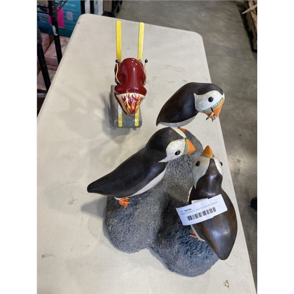 BIRDS ON PERCH, AND SKI RACER GARDEN DECOR