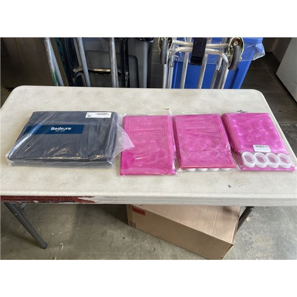 NEW TWIN SIZE BEDSURE SHEET SET AND 3 NE WPINK SHOWER CURTAINS