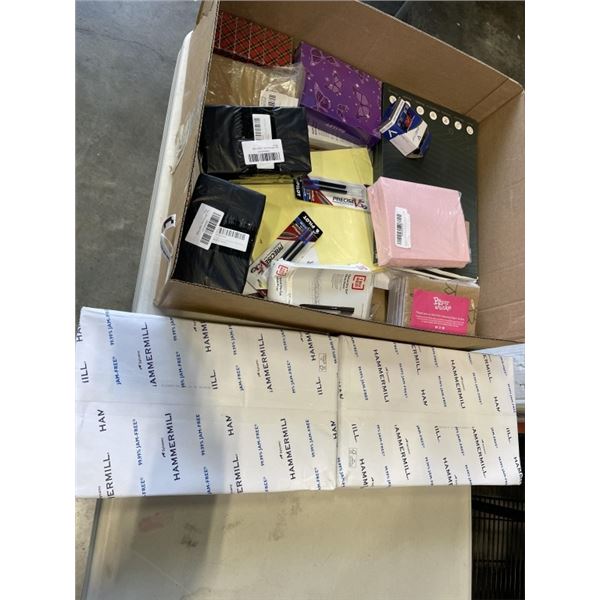 ASSORTED NEW OVERSOTCK PAPER AND OFFICE SUPPLY INLCUDING NOTEBOOKS AND PENS ETC