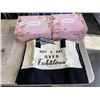 Image 2 : 5 NEW CANVAS CARRY TOTES ' NOT A DAY OVER FABULOUS' IN GIFT BOX WITH CARD