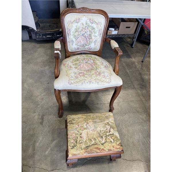 ANTIQUE CHAIR W/ FOOT STOOL
