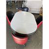 Image 1 : MCM DINING TABLE W/ 4 RED AND BLACK LEATHER CHAIRS AND LEAF