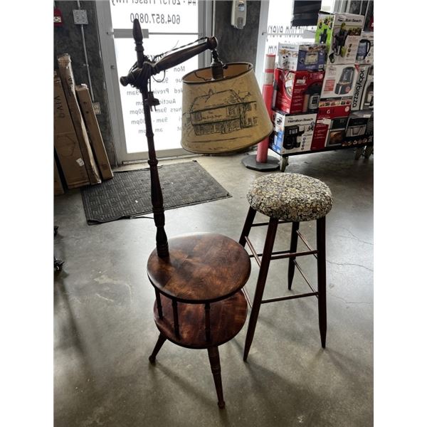 ANTIQUE FLOOR LAMP AND STOOL