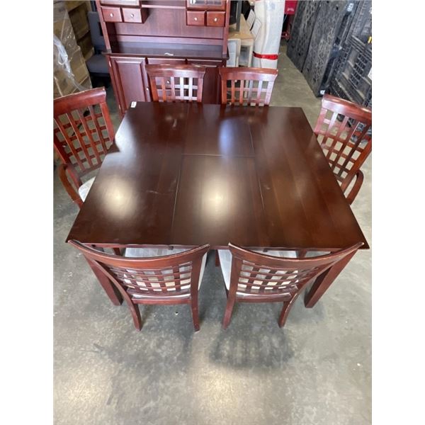 MAHAOGANY FINISH 7PC DINING SET WITH 2 ARMCHAIRS, BUILT IN EXTENSION LEAF