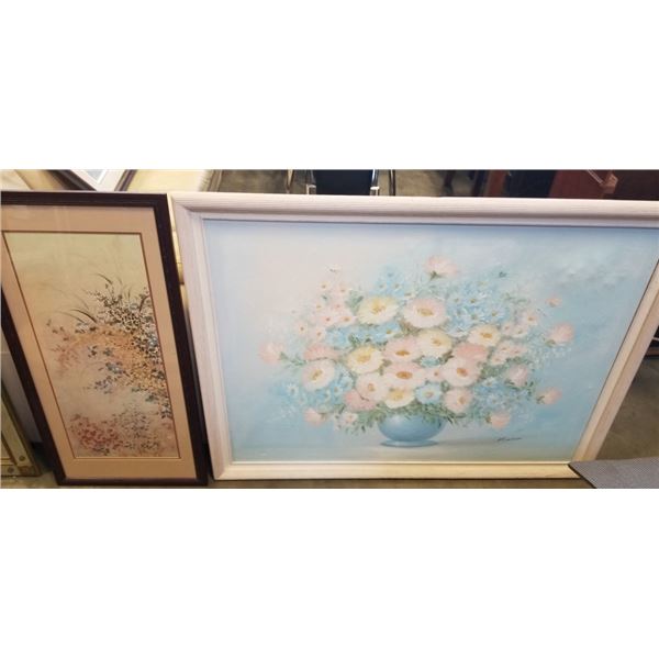 LARGE OIL ON CANVAS FLORAL AND EASTER FRAMED PRINT