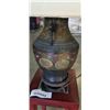 Image 2 : ANTIQUE INLAID METAL LAMP AND SMALL MIRROR TOP TABLE