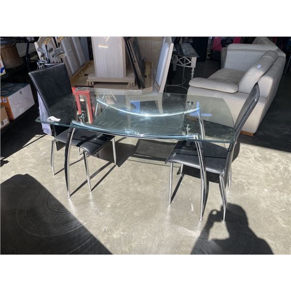 3 PC MODERN GLASS AND CHROME DINNETTE SET