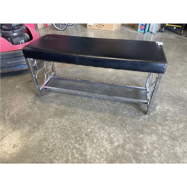 BLACK LEATHER AND CHROME ENTRANCE BENCH