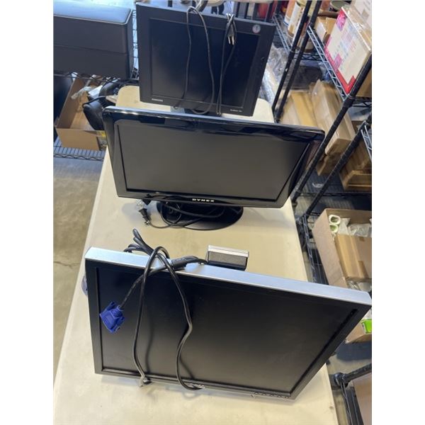 DYNEX 19 INCH TV AND 2 COMPUTER MONITORS, ALL WORKING