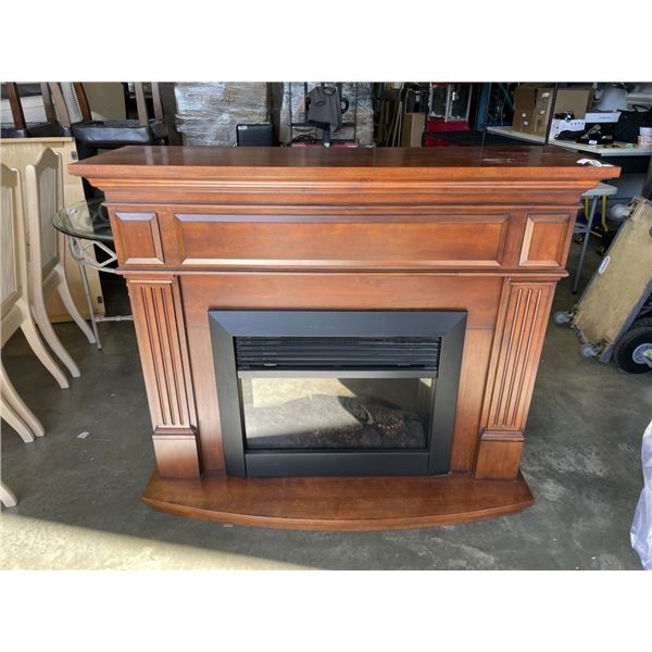 ELECTRIC FIREPLACE AND MAHOGANY FINISH MANTLE