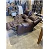 Image 6 : BROWN STITCHED LEATHER POWER RECLINING LOVESEAT, WORKING IN GOOD CONDITION