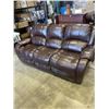 Image 1 : BROWN STITCHED LEATHER POWER RECLINING SOFA, WORKING IN GOOD CONDITION