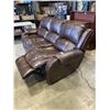 Image 6 : BROWN STITCHED LEATHER POWER RECLINING SOFA, WORKING IN GOOD CONDITION