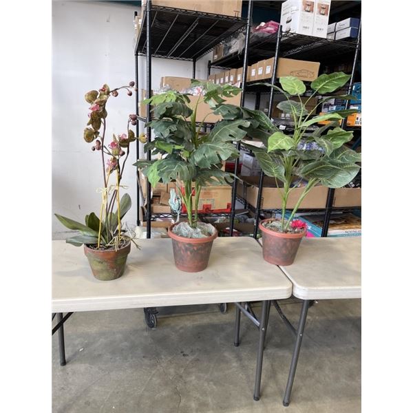 2 FAKE FERN PLANTS AND ORCHID