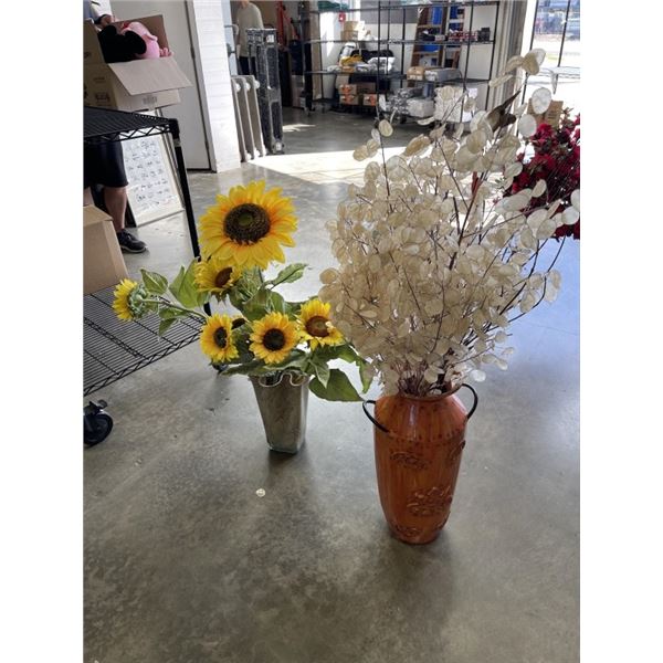 2 LARGE VASES W/ FAKE FLORALS