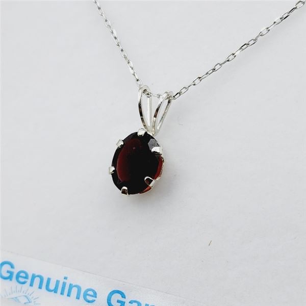 STERLING SILVER NATURAL GARNET (1.27CT) PENDANT WITH STERLING SILVER CHAIN, RETAIL $300.00. GARNET I